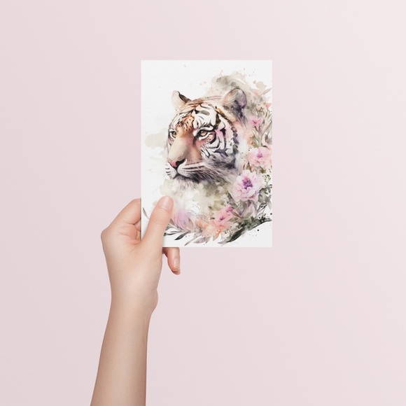 Floral Tiger Watercolor Wall Art Illustration Print Poster Card Unframed - Picture 5 of 6